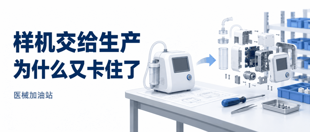 医械样机交给生产,为什么又卡住了,AI辅助概念图